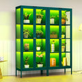 Polup 66" Green Glass Display Cabinet with 8-Color LED for Plants | Metal Frame & Tempered Glass Doors, Motion Sensor LED, 4-Tier Space, 3 Adjustable Shelves, for Indoor Plants & Figures