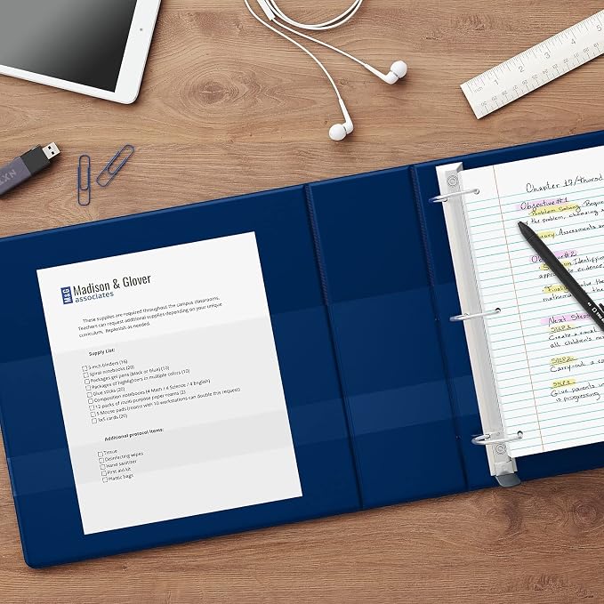 Staples Heavy‑Duty View Binder, 4" D‑Ring, Navy Blue, Reinforced Spine, High‑Capacity 3‑Ring Binder for School & Office Organization
