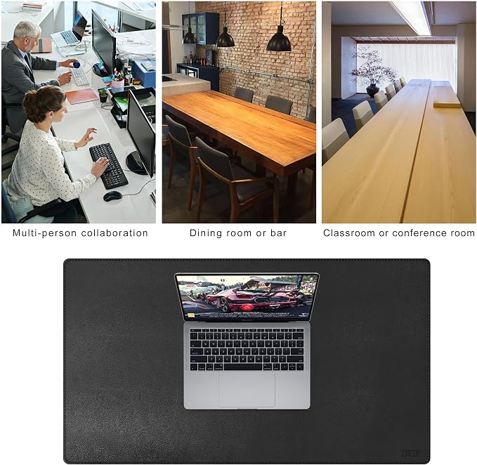 Cacoy 36"x20" XXL Leather Desk Mat Black, Waterproof Desk Blotter Protector | PU Leather Desk Pad Blotter Water-resistant Desk Protector Mat Large Computer Mouse Pad Non-Slip Office Desk Matt for Desktop