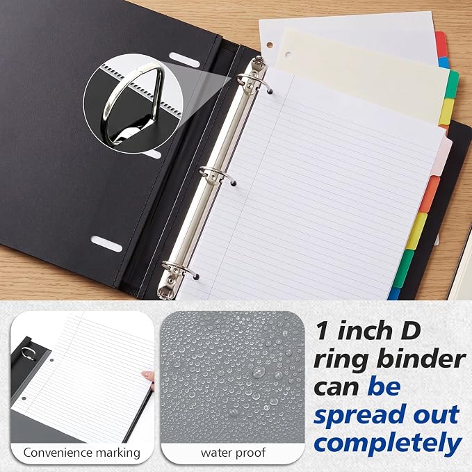 Henoyso 6 Pack 1 Inch D Ring Telescoping 3 Ring Binder Bulk, Binders with Clear Front Pocket and Telescoping Spine, 8.5" x 11" Paper Organizer, Home Office Organization Supplies (Black)