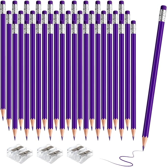 36 PCS Purple Pencils with Eraser, Pre-Sharpened HB Spring & Easter Pencils for Kids, School Supplies for Writing, Drawing & Easter Art Crafts(Purple)