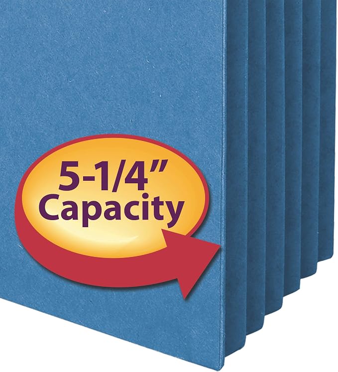 Smead File Pocket, Straight-Cut Tab, 5-1/4" Expansion, Legal Size, Blue, 10 per Box (74235)