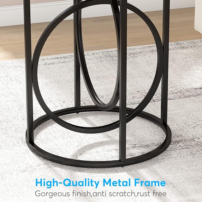 LITTLE TREE 20” Round End Table with Thick Wood Top，Modern Sofa Side Table with Gold O-Shaped Base, Midcentury Accent Table Cocktail Table Nightstand for Living Room Bedroom