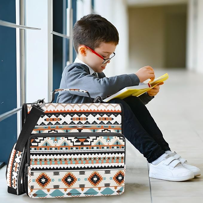 Aztec Indian Paisley Western Zipper Binder Bag 3 Ring Binder with Shoulder Strap Zip Up 500 Sheets Capacity Multi Pockets for School Office Supplies