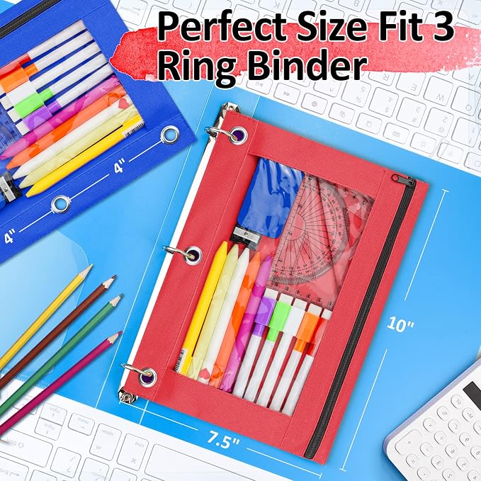 EAONE Pencil Pouch for 3 Ring Binder Set of 24, Zipper Binder Pouches Pencil Case Bulk for School Classroom Supplies/Student/Office/Home, 10 x 7.5 inch, 8 Colors