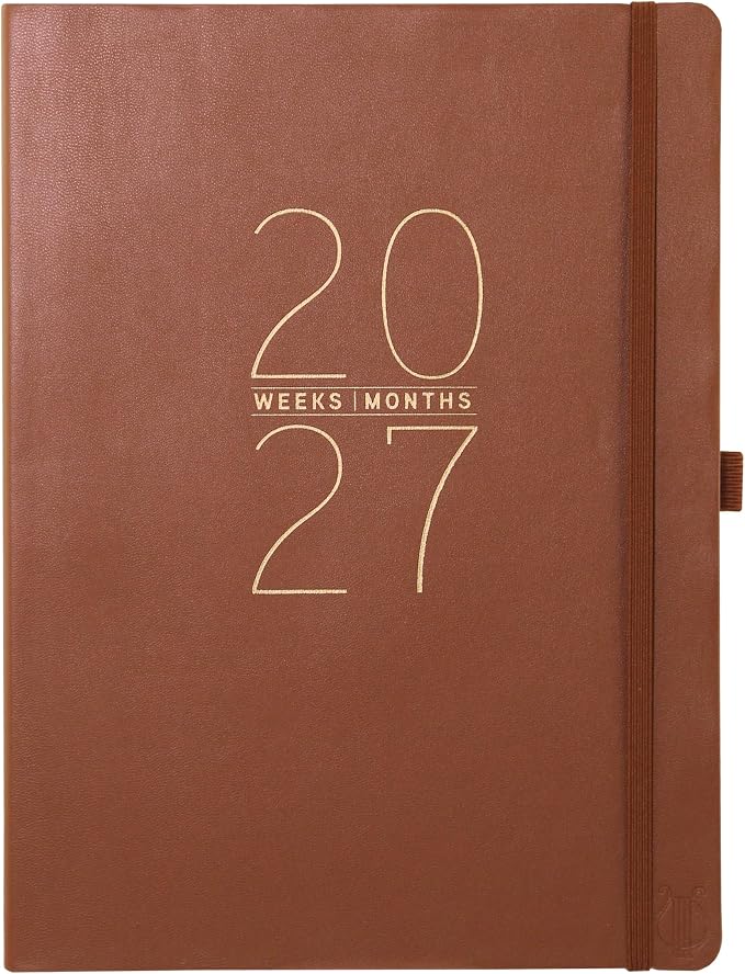 Graphique Apollo Black 18 Month Planner, July 2026 – Dec. 2027, Hardbound Vegan Leather Planner with Monthly Tabs, Holidays & Reminder Stickers, 8” x 10”
