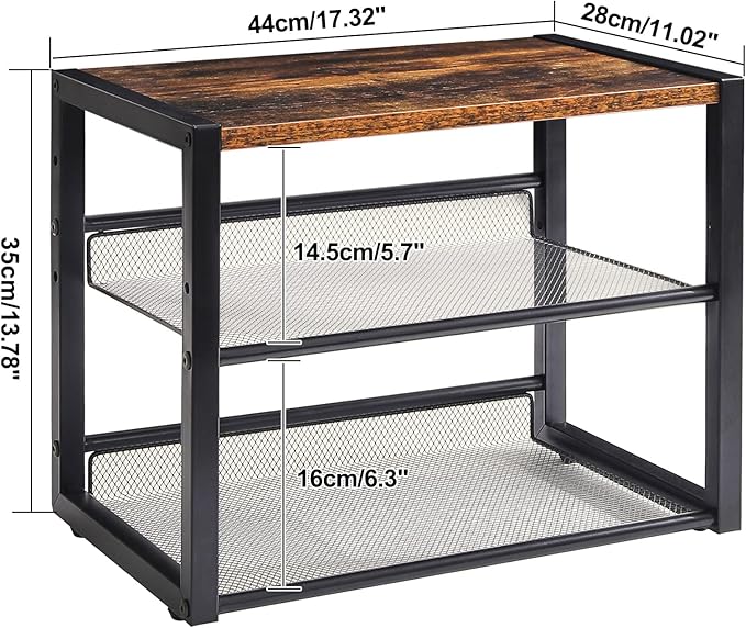 YMYNY Desktop Printer Stand, Rustic Brown 17.32 x 13.78 x 11.02 in UHPT001H | 3 Tiers Desk Organizer with Adjustable Storage Shelves, Multi-Purpose Printer Shelf for Home Office, Fax Machine, Scanner