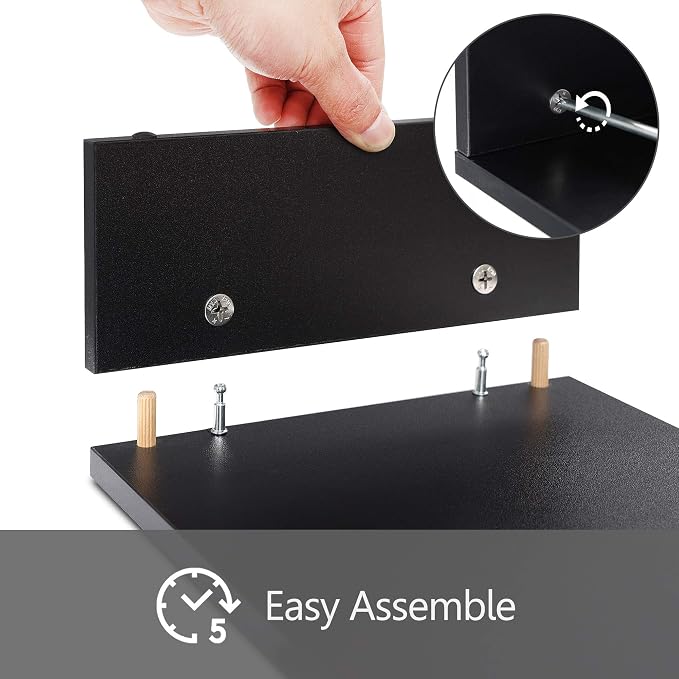 FITUEYES Wooden Monitor Stand Riser, 2-Tier Desk Storage Shelf, Black | 16.7-Inch Desktop Organizer Fits Laptop, Computer Screen and Office Supplies