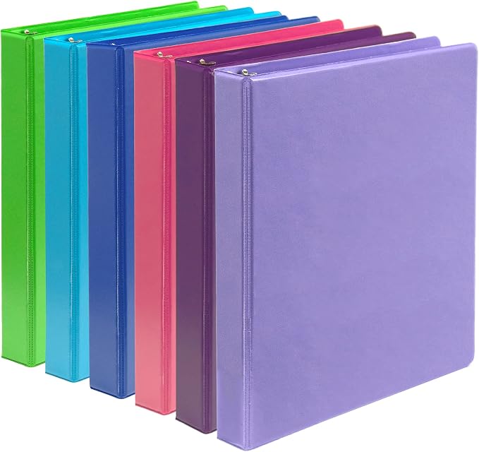 Samsill Durable 1 inch 3 Ring Binder, D Ring Binder, 100% Recycled Chipboard, Island Assortment, 6 Pack