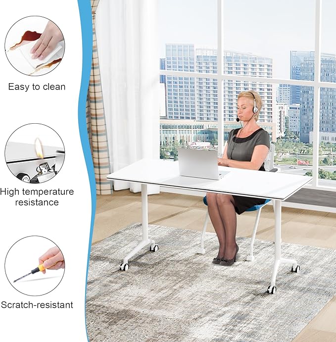 Conference Table,55.1''Folding Conference Room Table for 4-12 People,Mobile Flip Top MeetingTraining Table with Different Coulor and Styles for Offices, Classrooms,Meeting Room (8, 61''A)