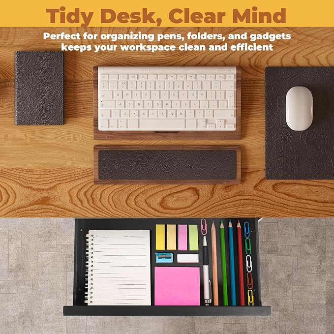 POPMOON 16.6" Under Desk Drawer, Adjustable Pull-Out Storage Organizer | Carbon Steel Under Table Drawer with 5 Height Settings, Smooth Slide Rails, Fit Flat Wooden & Standing Desks, Hold 33 Lbs
