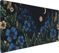 Floral Aesthetic Cosmos Gaming Mouse Pad, Black Blue Vintage Botanical Desk Mat with Anti-Slip Base & Stitched Edges,35.4" x 15.7" in Table Mat for Computer Desktop, Beautiful Workstation Decor
