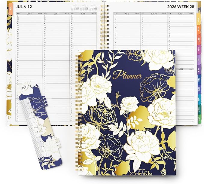 SUNEE 2026-2027 Appointment Book, Quarter-Hourly, Weekly & Monthly - from July 2026 to June 2027, 8.5"x11" Academic Planner, Flexible Cover, Note Pages, Bookmark, Spiral Binding, Vintage