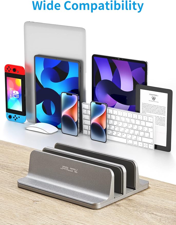 JARLINK Double Vertical Laptop Stand, Adjustable Aluminum Desk Dock, Black | Vertical Laptop Holder Fits up to 17.3" Notebooks, Space-saving Desktop Organizer for MacBook, Surface, Dell & Gaming Laptops