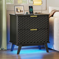 Smart Nightstand with Charging Station and LED Lights | 23.62" Wide Night Stand with 2 Drawers, Motion Sensor Motion-Activated Underlight, Honeycomb Bedside Table for Bedroom, Black