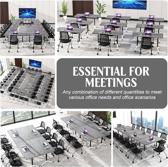 Conference Table,55.1''Folding Conference Room Table for 4-12 People,Mobile Flip Top MeetingTraining Table with Different Coulor and Styles for Offices, Classrooms,Meeting Room (6, 61''F)