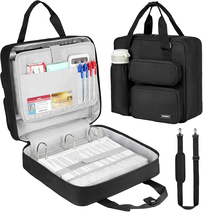 Zipper Binder 3 Ring, 700 Sheets Capacity, Binder 3 Inch with Shoulder Strap Fits 13 Inch Laptop for School and Office,Black