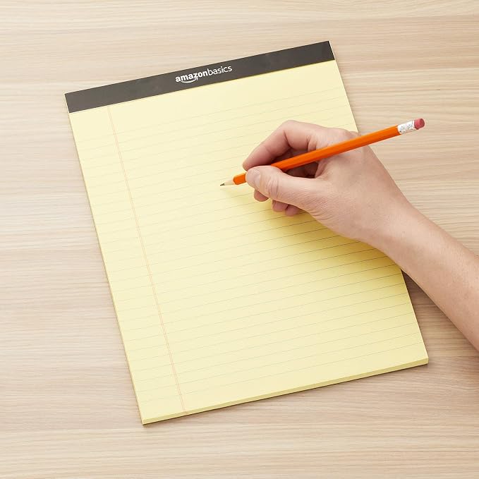 Amazon Basics Legal/Wide Ruled 8.5 x 11.75 inch Legal Pad, Canary, 72 Count (Pack of 12), 50 sheets per pad, 6 packs per carton