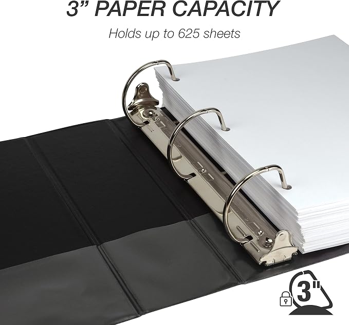 Samsill Durable 3 inch 3 Ring Binder, D Ring Binder, 100% Recycled Chipboard, Black, Pallet of 288 Binders in 24 Cartons