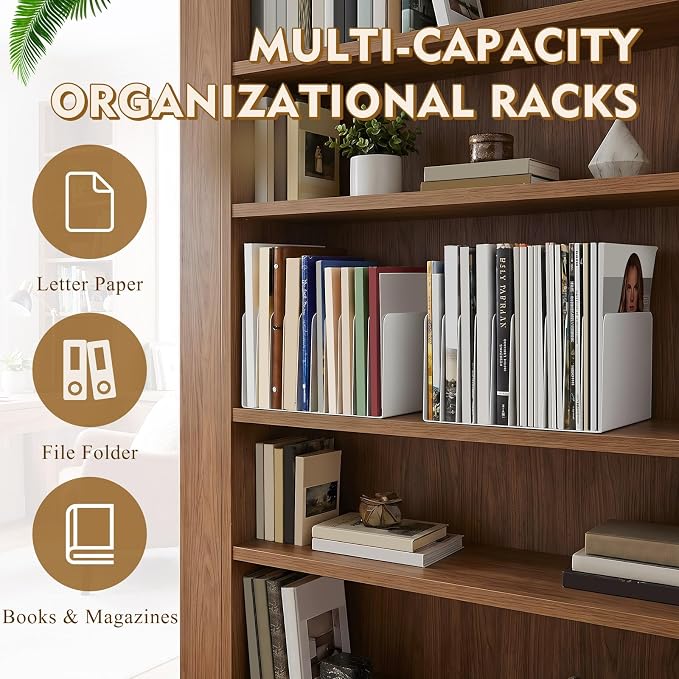 Suzile Metal Desktop File Organizer, 10 Compartments, Vertical File Sorter, White, 5.79" W x 10.63" L x 5.41" H, Office, Reception Areas, Workspace
