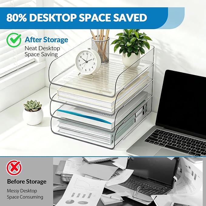 Vertical 4-Tier Acrylic Desk Paper Organizer for A4/Letter Paper | File Organizer for Folders, Books and Office Supplies, Ideal Office Organizer for Home & Office & School Workspace