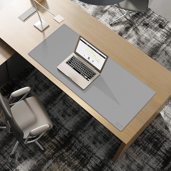 Cacoy 40" x 16" PU Leather Desk Pad Blotter, Extended Gaming Computer Mouse Pad, Waterproof Writing Pad Desktop Protector Mat for Office and Home (Grey)