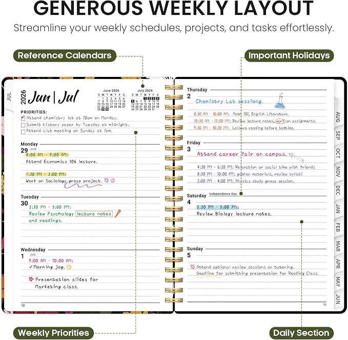 Academic Planner 2026-2027, Jul 2026-Jun 2027 Monthly & Weekly Planner