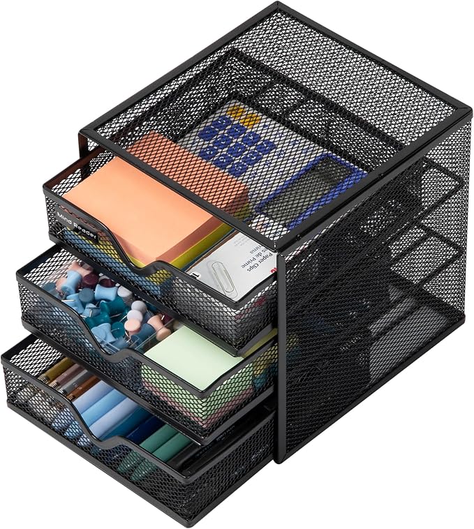 Mind Reader Desktop Accessory Storage, Desk Supplies, Organizer, Office, Metal Mesh, 6.25" L x 6.5" W x 6.5" H, Black (Pack of 4)