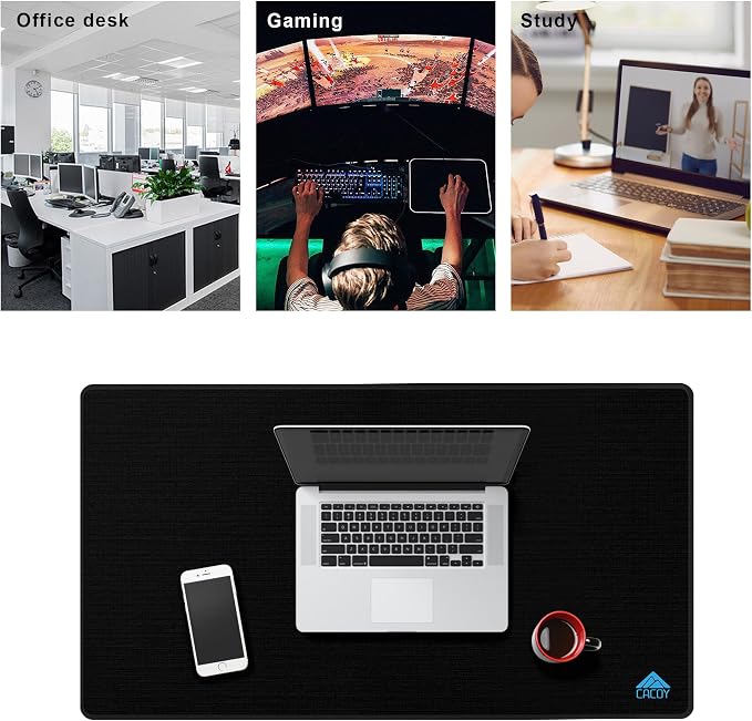 Cacoy 36"x20" Large Gaming Mouse Pad XXL Non-Slip Computer Mouse Mat Black | Extended Keyboard Mousepad with Stitched Edges Anti-Slip Rubber Base Premium Textured Surface Desk Mat for Gamer Office Home