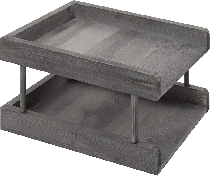 MyGift 2-Tier Rustic Gray Wood Paper File Organizer in and Out Tray/Office Desktop Document Holder Rack