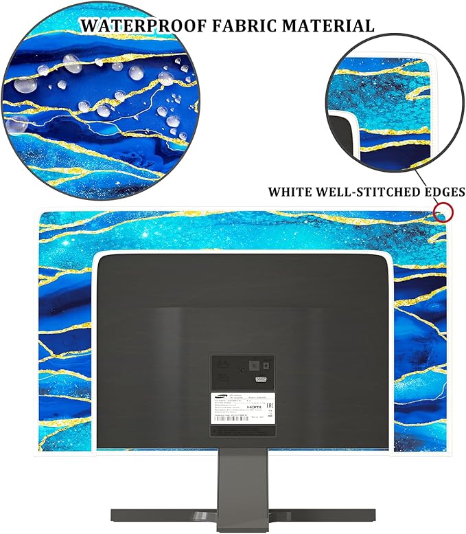 Baocicco Royal Blue Marble Waterproof TV Cover 45, 46, 47, 48 Inch Creative Design Monitor Accessories Laptop TV LCD Screen Television Decoration for Tablet LED LCD OLED TVs Decorations