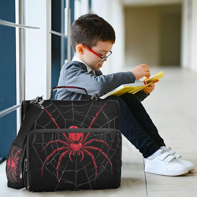 MNSRUU 3 Ring Binder Bag, 2 Inch D-Rings Easily Organizes 1 Inch Fits Letter Sized Paper, Red Spider on A Web Large 3 Hole Zipper Binder Organizer for School Office Supplies