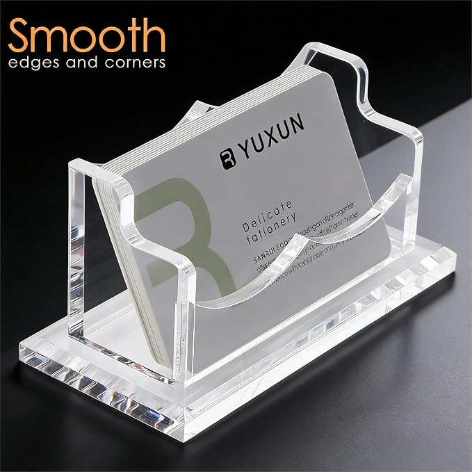 YUXUN Acrylic Business Card Holder for Desk, Business Cards Holder Organizer for women, Clear Business Card Display Stand, 8mm Thicken Acrylic Base, 50+ Business Cards for Office Exhibition Home