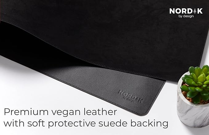 Nordik Leather Desk Mat - Pebble Black - Large Leather Desk Pad (35x17 in) | Premium Vegan Leather Desk Pad with Cable Organizer, Giftable, Extended Waterproof Mouse Mat, Non-Slip Desk Pad Protector