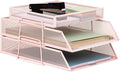 Mind Reader 2 Tier Paper Tray with Top Supply Compartment, Desktop File Organizer, Metal Mesh, Pink