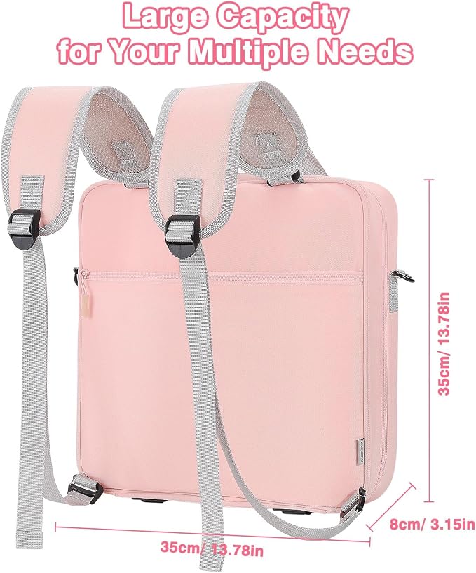 MoKo Zipper Binder Bag, 2-Inch 3-Ring, 500 Sheets, Pink | 6L water-resistant bag fits a 13-inch tablet and 14-inch laptop, with backpack, shoulder and hand carry options.