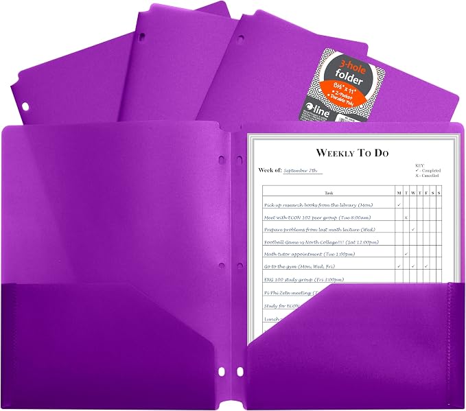 C-Line Two-Pocket Heavyweight Poly Portfolio Folder with Three-Hole Punch, Box of 25, Purple (33939-25)