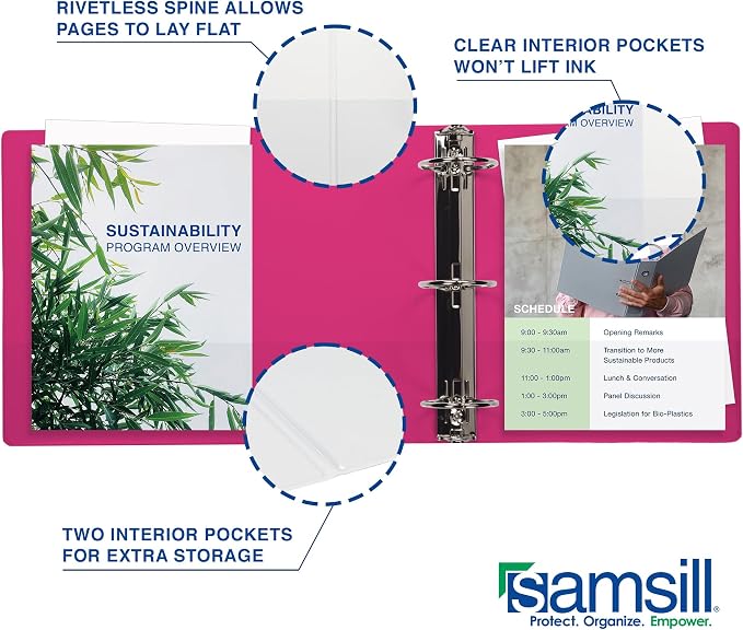 Samsill Durable 2 Inch Binder, D Ring Binder, Customizable Clear View Cover, Dragonfruit, Holds 475 Pages