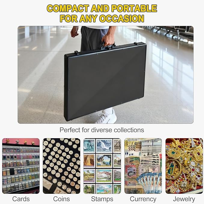 Trade Show Display Case – Large Aluminum Locking Tabletop Showcase | 34"x22", for Trading Cards, Sports Cards, TCG – Lightweight & Portable for Exhibitions, Conventions, and Collectibles, Black