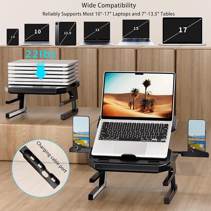 Laptop Stand for Desk, Phone Stand, Extended Laptops Riser, Elevator, 3 Height Adjustable, Rotatable Base, 10-17 Inches