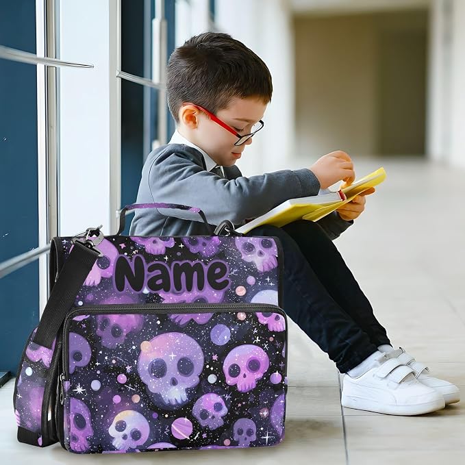 Custom Purple Skulls Black Background 3 Ring Binder Bag 1.5 inch Personalized Name Binder Organizer 500 Sheet Documents Storage for School Office