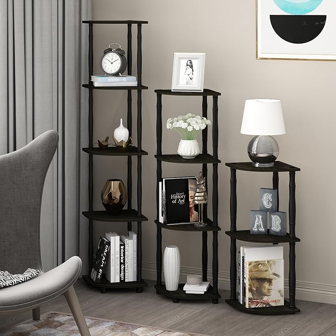 Furinno Turn-N-Tube 5 Tier Corner Display Rack Multipurpose Shelving Unit with Classic Tubes, Espresso/Black (18035EX/BK)