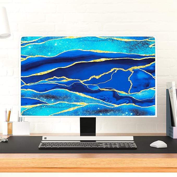 Baocicco Royal Blue Marble Waterproof TV Cover 80 Inch Creative Design Monitor Accessories Laptop TV LCD Screen Television Decoration for Tablet LED LCD OLED TVs Decorations