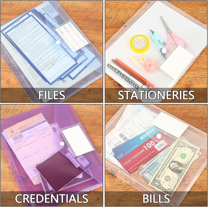 48+2PCS Multi-Color A4 3 Ring Binder Pocket Folders with Pockets, Bulk Zipper Pouch, 3 Ring Folder for Binder Organizer with Label, Letter Size Plastic Envelopes with Snap Closure