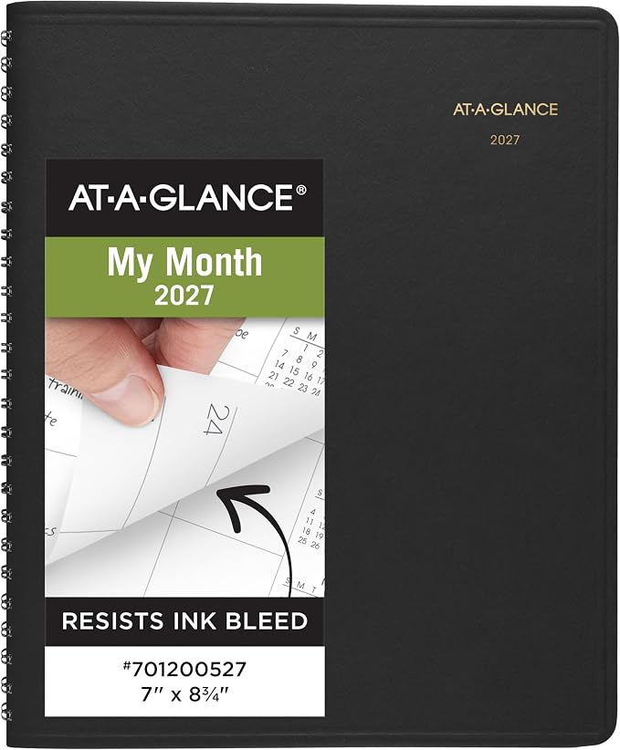 AT-A-GLANCE 2027 Planner, Monthly, 7" x 8.75", Unruled Daily Blocks, Black (701200527)