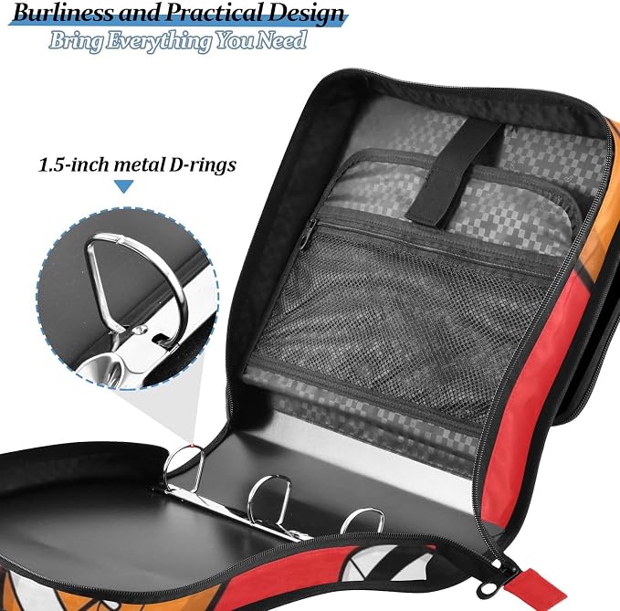 Sports Football Red Print Zipper Binder Bag 3 Ring with Shoulder Strap & Handle Multi Pocket Binder Organizer Bag Large Capacity for School Office Supplies