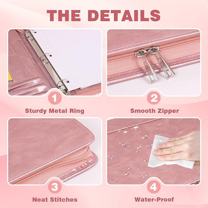 AZXCG Leather Padfolio for Women,3 Ring Portfolio Binder with Zipper,Business Portfolio for Women with A4 Writing Pad Holder, Portfolio Organizer for Business,School,Work