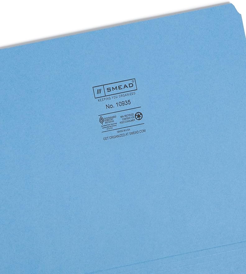 Smead File Folder, Straight-Cut Tab, Letter Size, Blue, 100 per Box (10935)