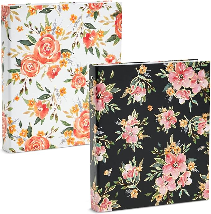 2 Pack Colorful Floral 3 Ring Binder with 1.5 Inch Rings, Decorative File Folder for Office Supplies, Planner, Portfolio, 250 Sheet Capacity (11.5 x 10.5 in)