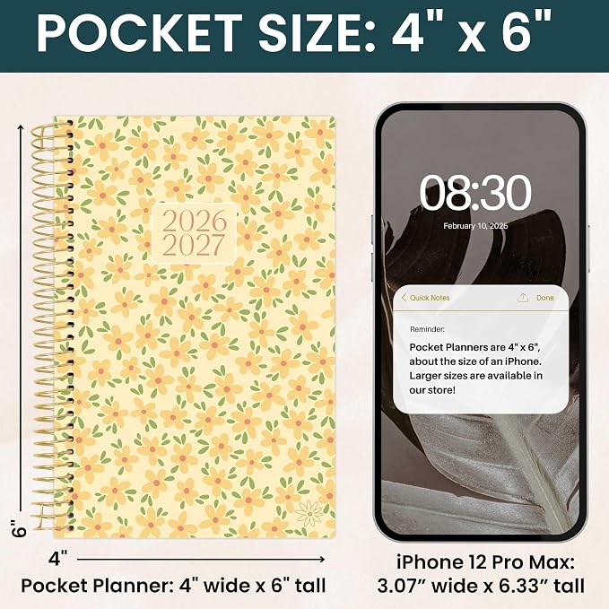 bloom daily planners 2026-2027 Academic Year Pocket Planner (July 2026 - July 2027) 13 Months - SMALL 4” x 6” Weekly Monthly Agenda Organizer & Calendar Book - Butter Yellow Daisies